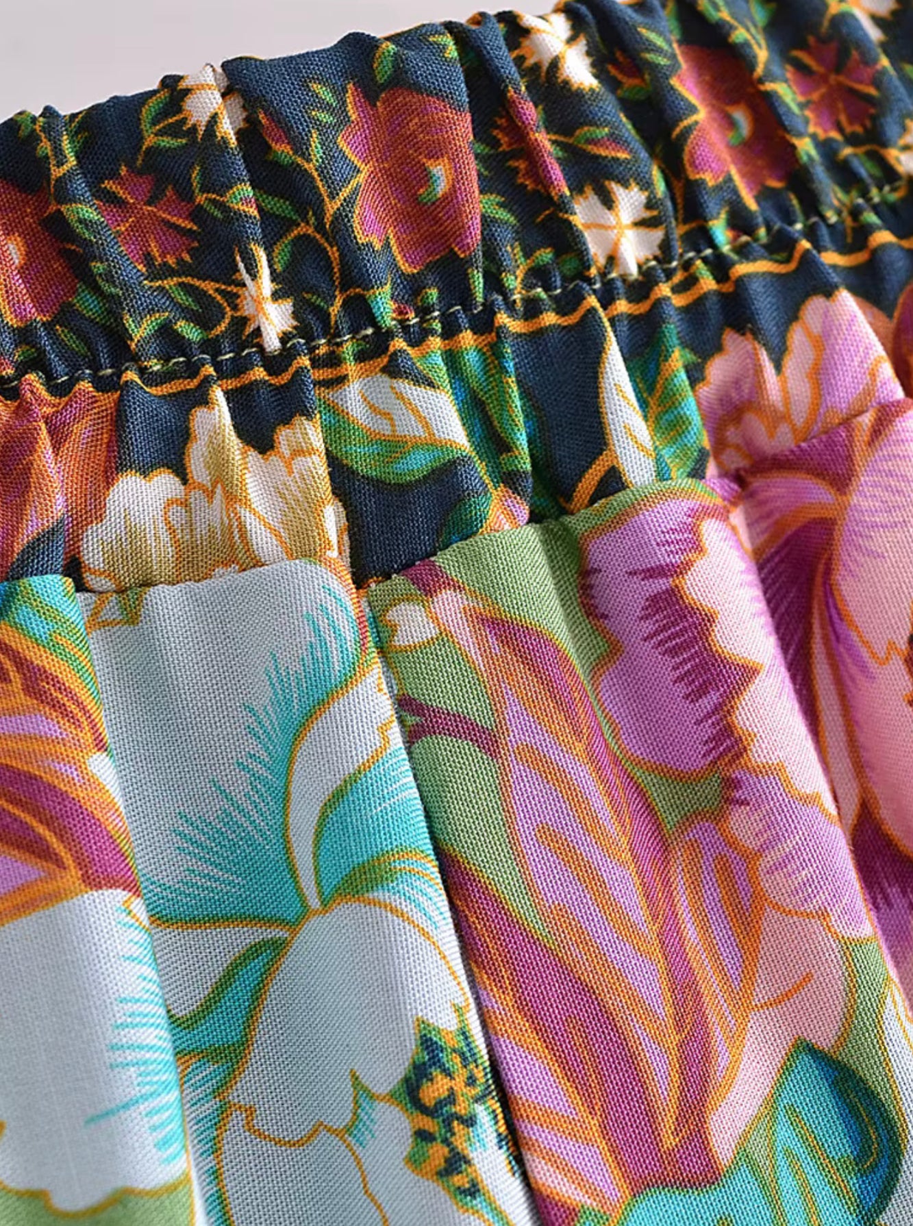 Pants - Rayon Peacock Floral Elastic Waist - X Small