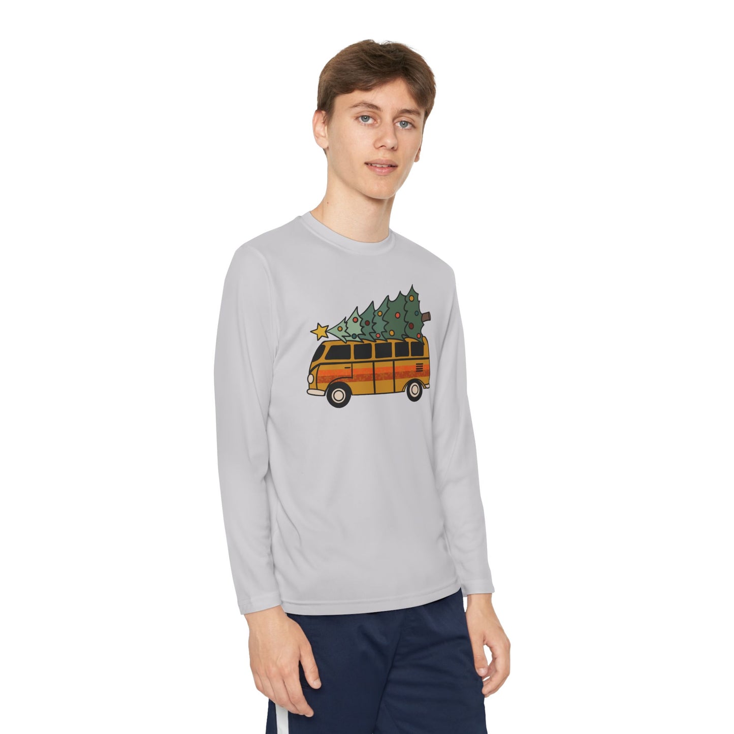 Christmas Vintage Camper Van Long Sleeve Youth Tee, Holiday Retro Shirt, Christmas Tree Youth Tee, Vintage Christmas Shirt, Holiday Van Tee