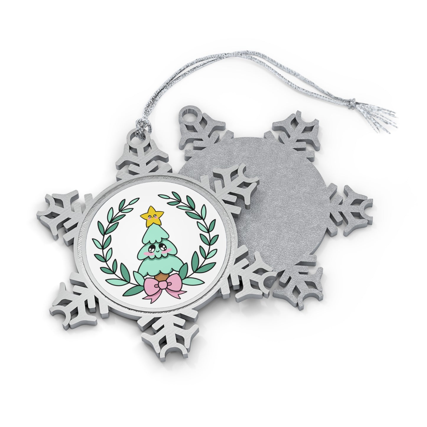 Snowflake Ornament, Kawaii Pewter Christmas Tree Decor, Holiday Decoration, Gift for Christmas, Festive Ornament