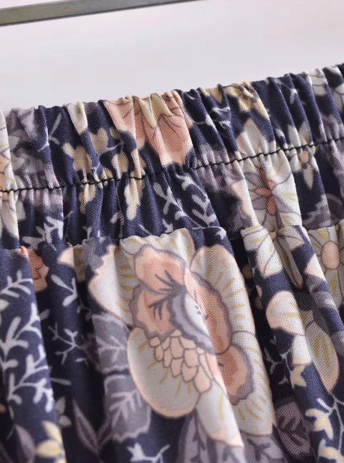 Boho - Skirt - Dusty Blue & Gray Floral Elastic Waist