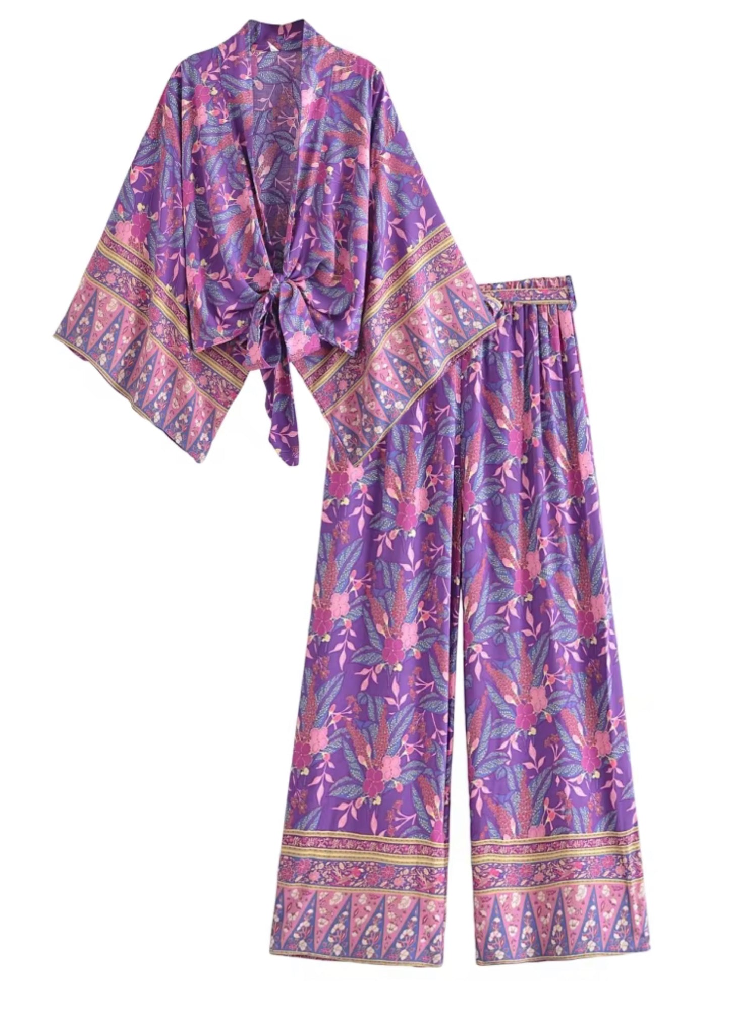 Pants - Rayon Purple Floral Elastic Waist