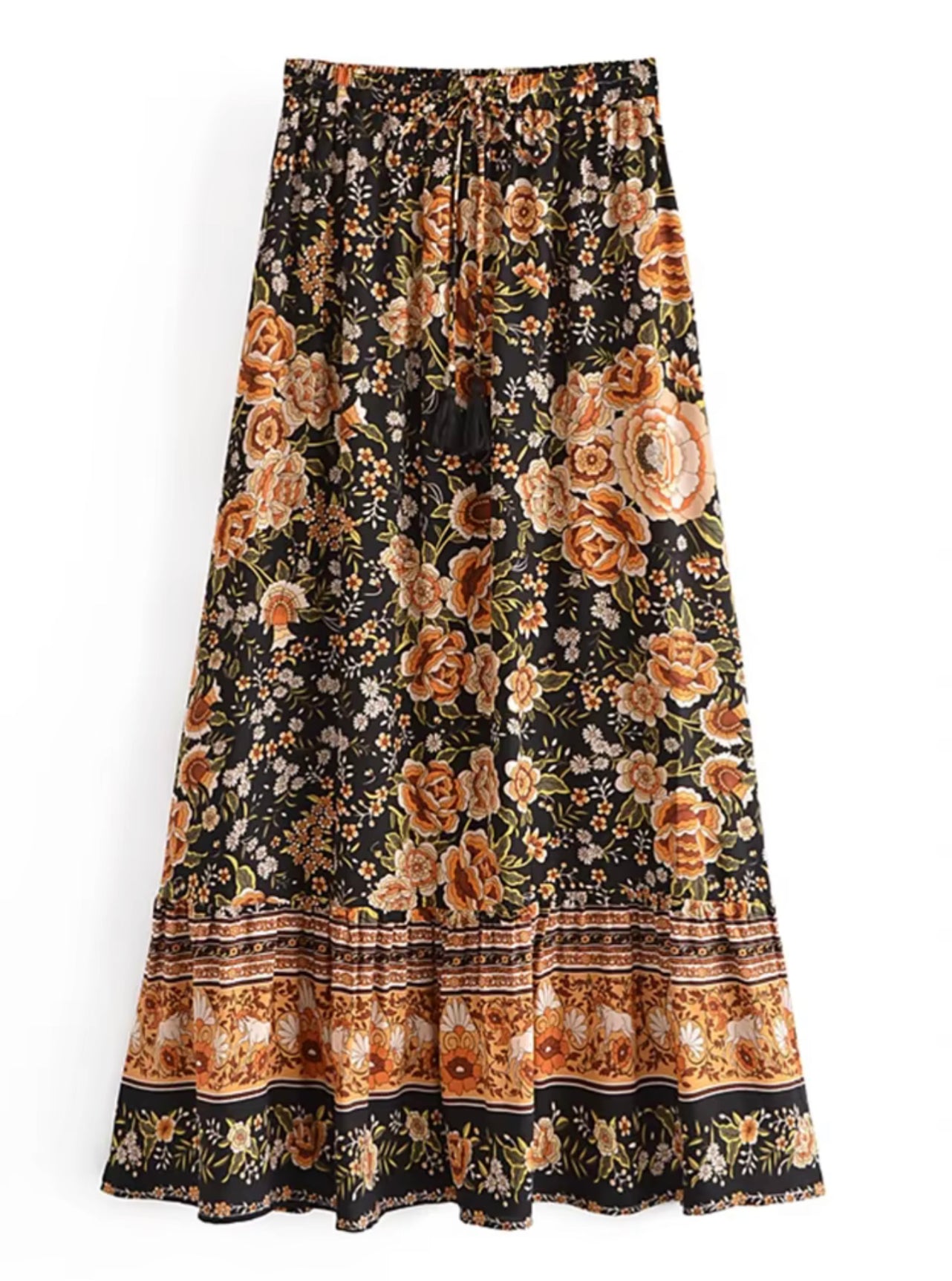 Boho - Skirt - Black & Gold Elastic Waist