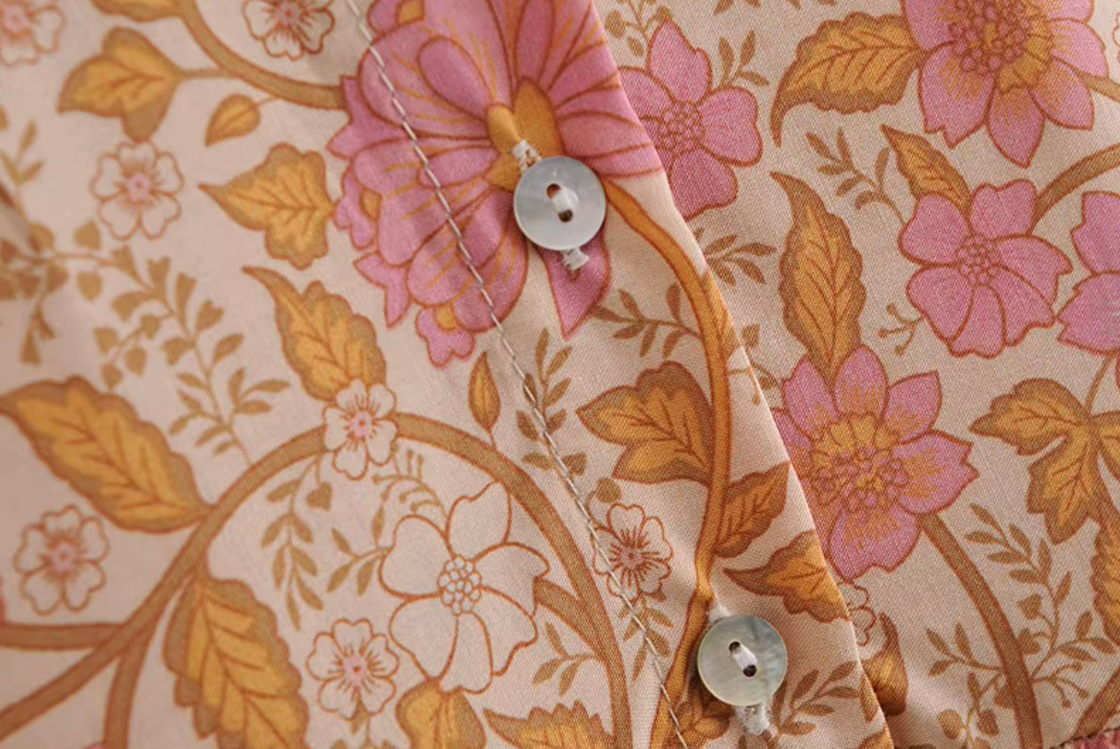 Boho - Peach Floral Drop Waist