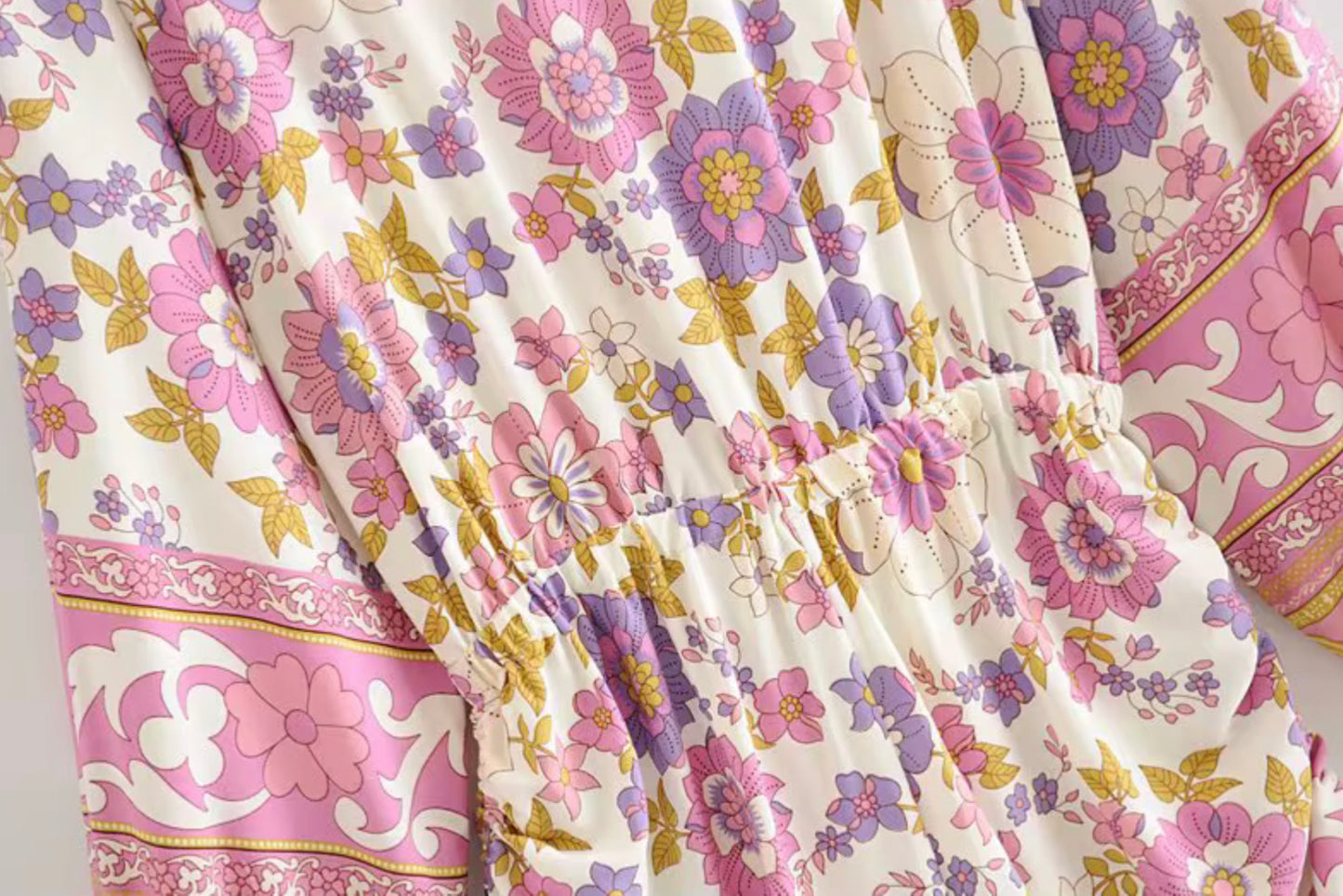 Boho - Romper - Long Sleeve Shorts - Mod Purple & Pink Floral