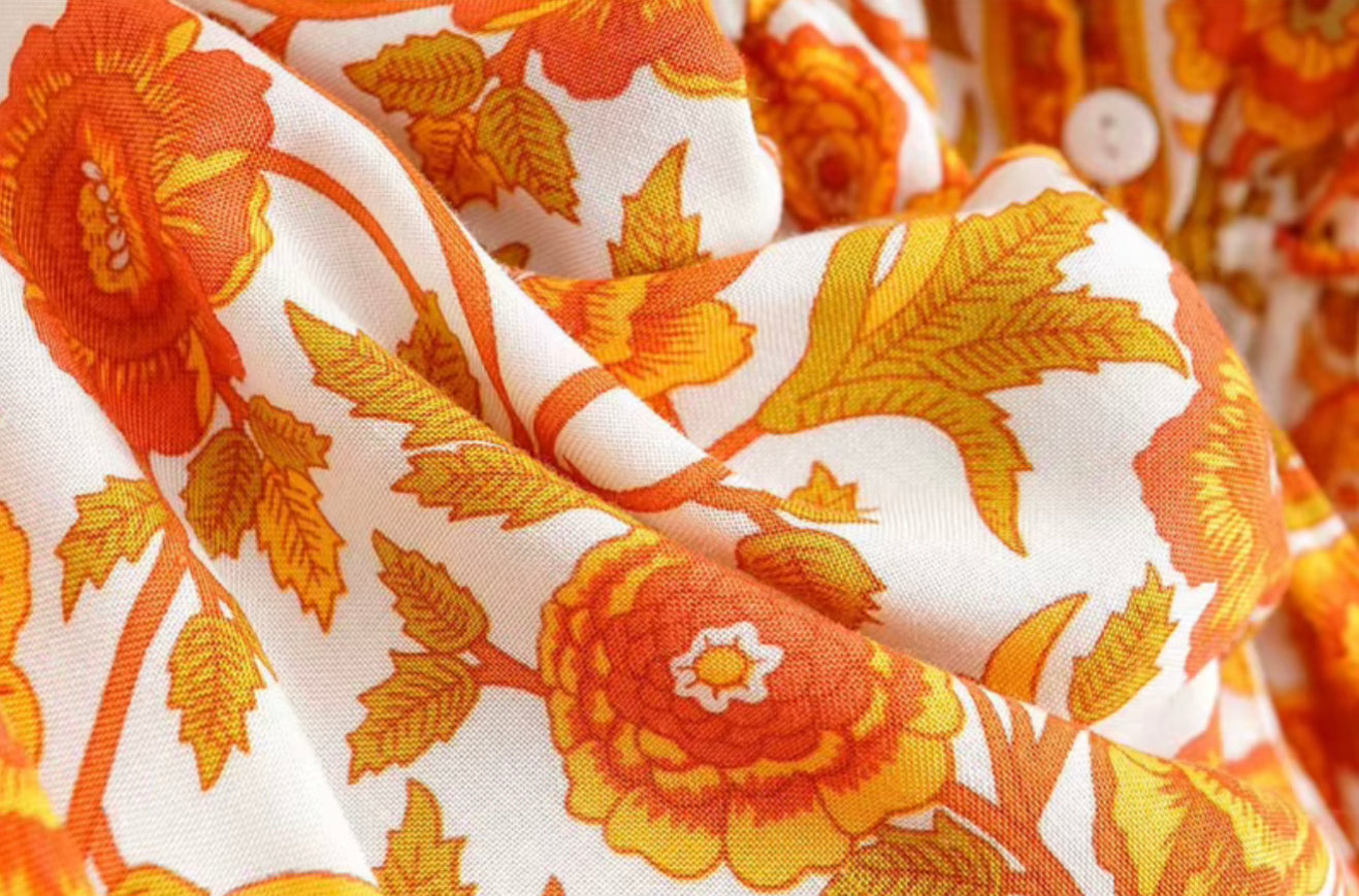 Boho - White and Orange Floral Midi