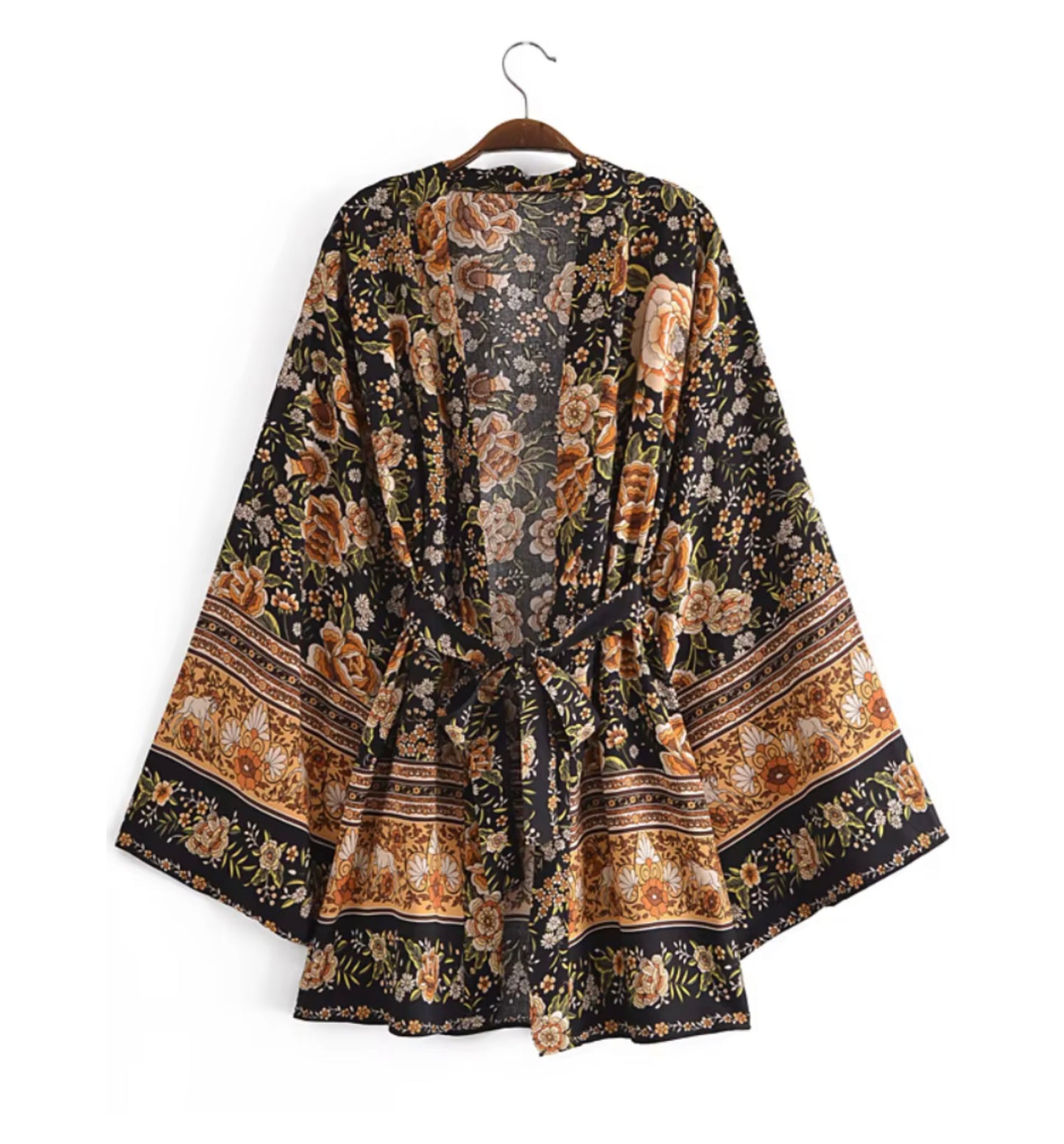 Kimono - Black and Gold Long Floral