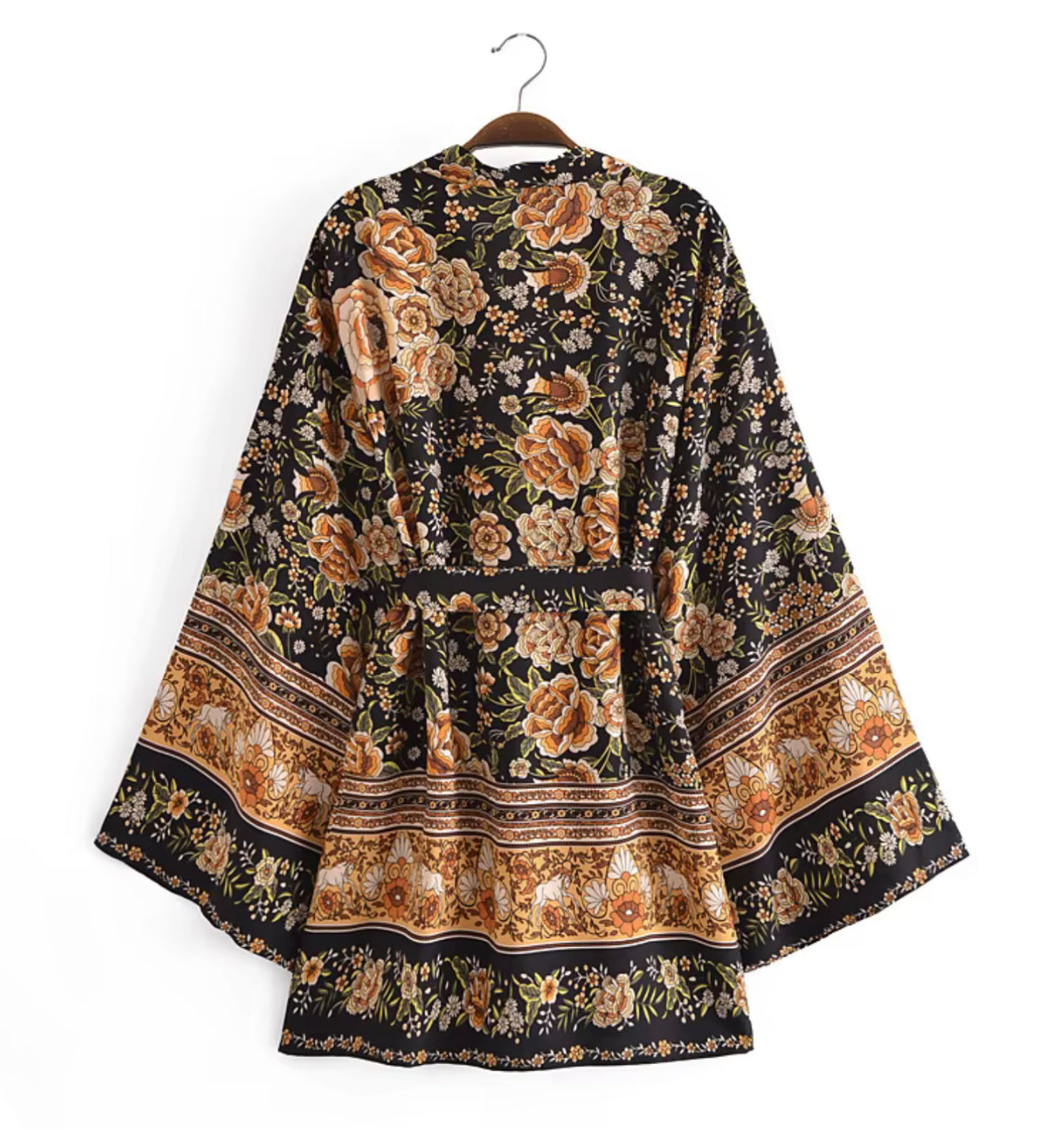 Kimono - Black and Gold Long Floral