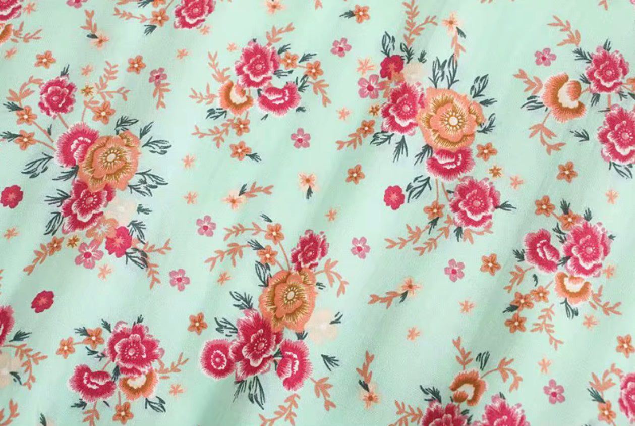 Boho - Light Green and Pink Floral MIDI