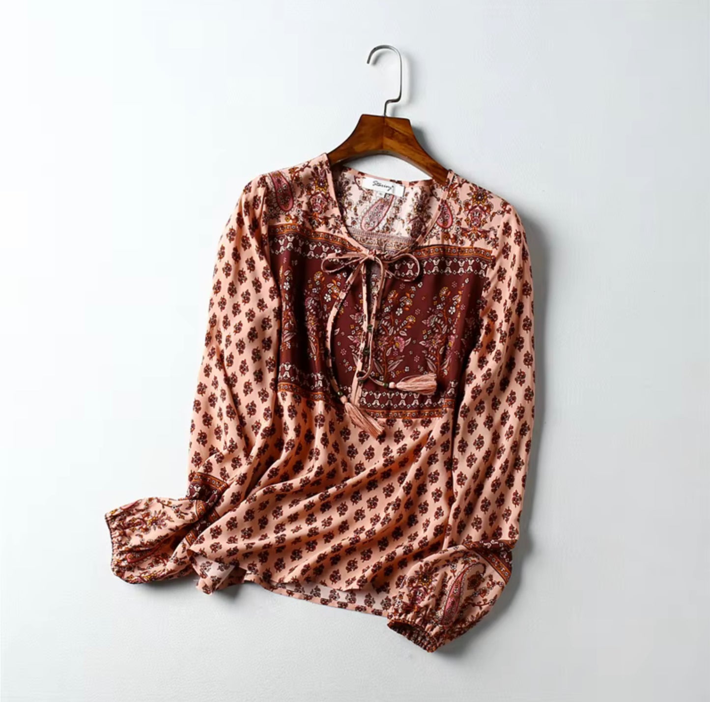 Boho - Long Sleeve Rayon Paisley Floral