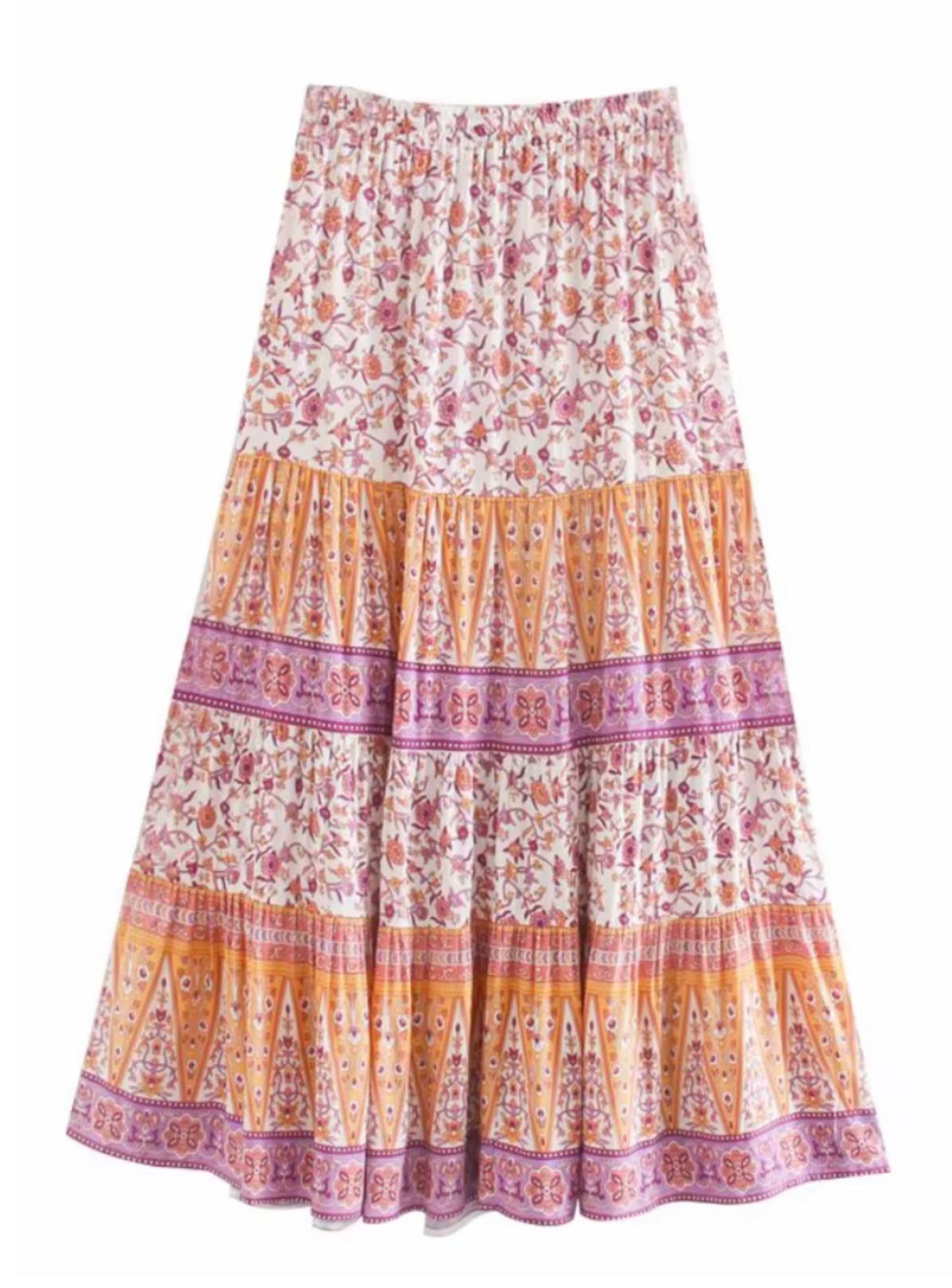 Boho - Skirt - Purple, Orange & Pink Floral Tie Waist