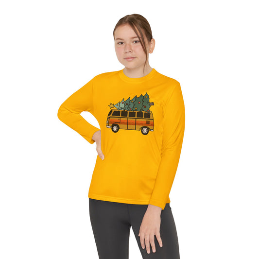 Christmas Vintage Camper Van Long Sleeve Youth Tee, Holiday Retro Shirt, Christmas Tree Youth Tee, Vintage Christmas Shirt, Holiday Van Tee