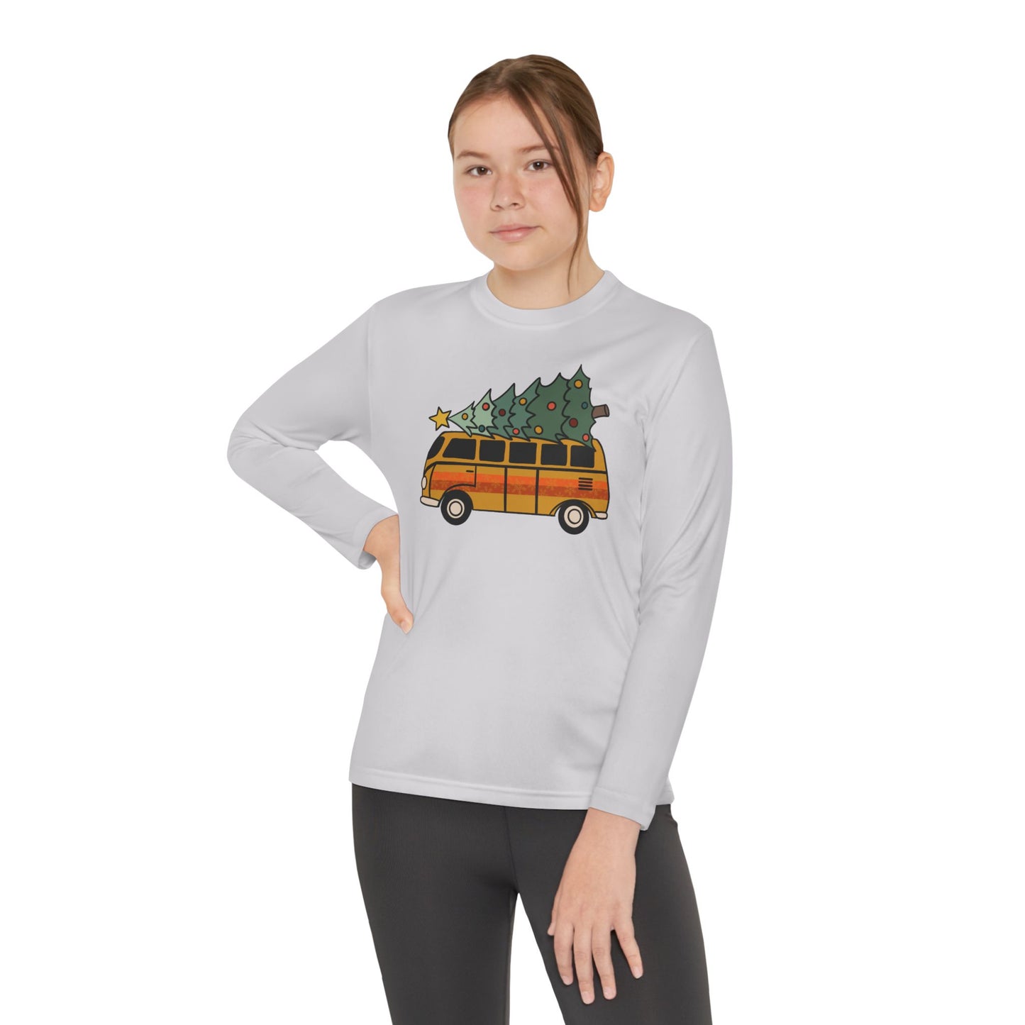 Christmas Vintage Camper Van Long Sleeve Youth Tee, Holiday Retro Shirt, Christmas Tree Youth Tee, Vintage Christmas Shirt, Holiday Van Tee