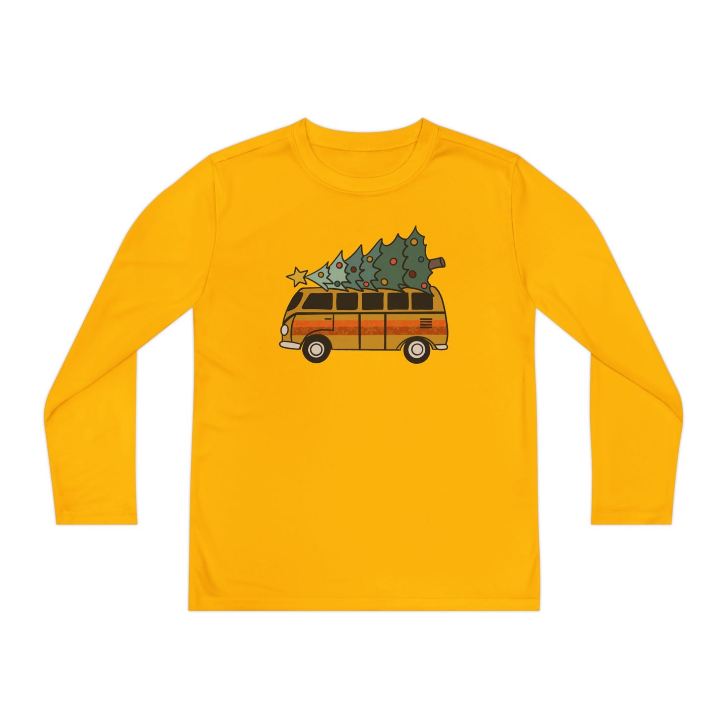 Christmas Vintage Camper Van Long Sleeve Youth Tee, Holiday Retro Shirt, Christmas Tree Youth Tee, Vintage Christmas Shirt, Holiday Van Tee