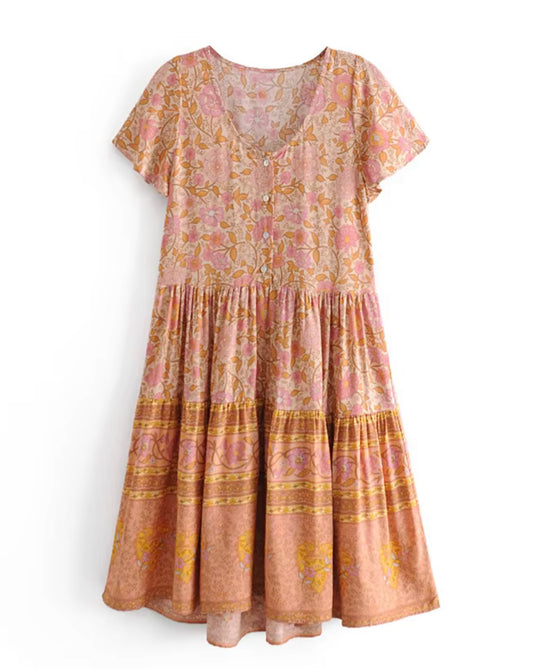 Boho - Peach Floral Drop Waist