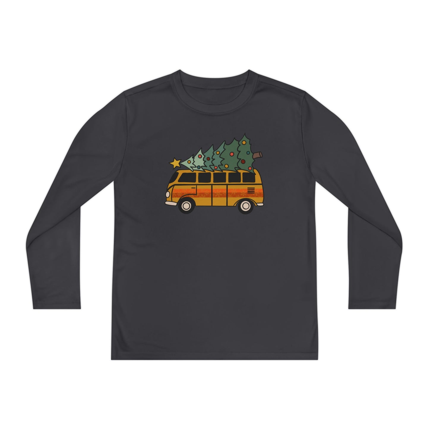 Christmas Vintage Camper Van Long Sleeve Youth Tee, Holiday Retro Shirt, Christmas Tree Youth Tee, Vintage Christmas Shirt, Holiday Van Tee