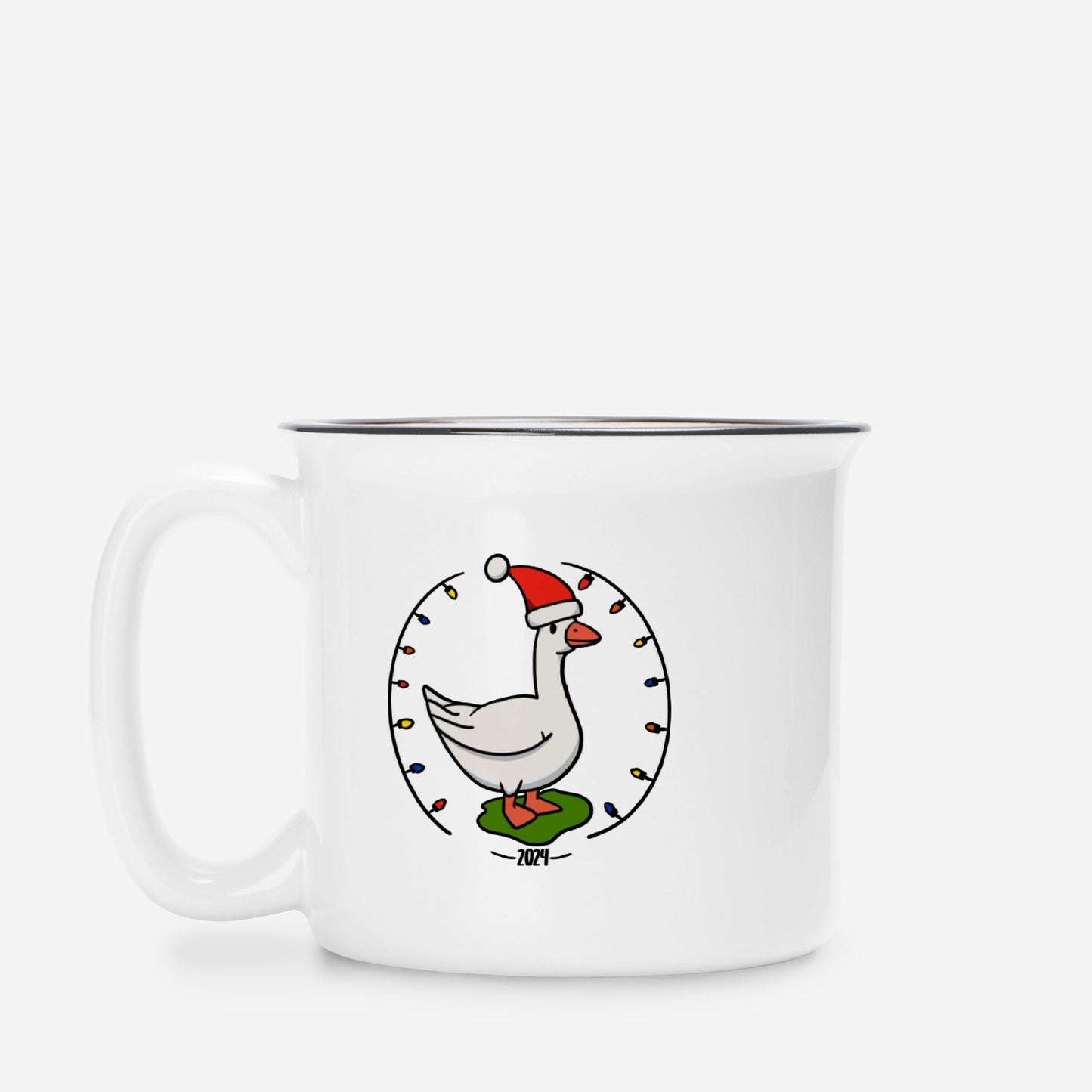 Christmas Goose Coffee Mug, Santa Hat Ceramic Camp Mug, First Year of Lawn Goose Ownership Gift, Holiday Decor, Xmas Mug