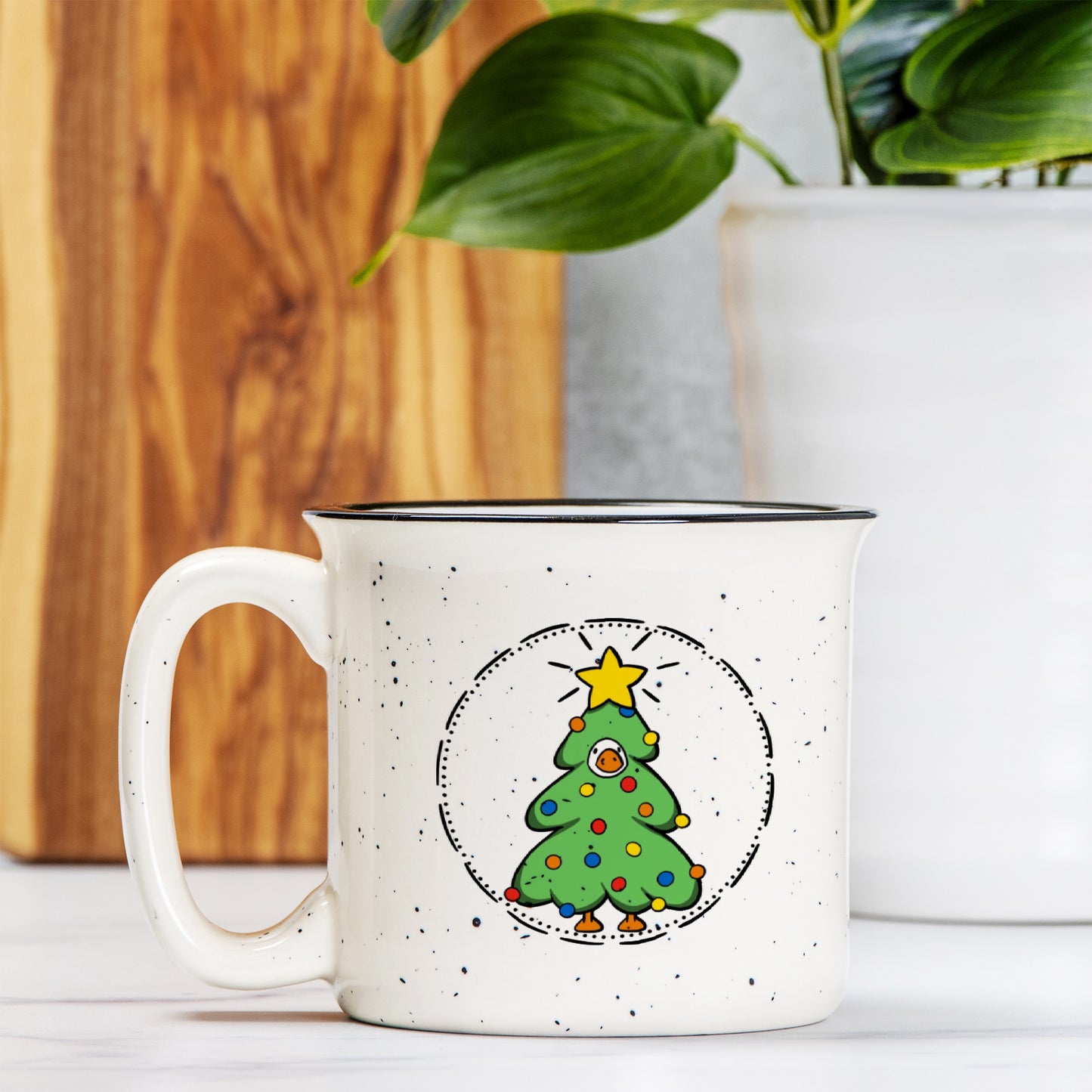 Ceramic Christmas Goose Camp Mug Speckled Cream 13oz