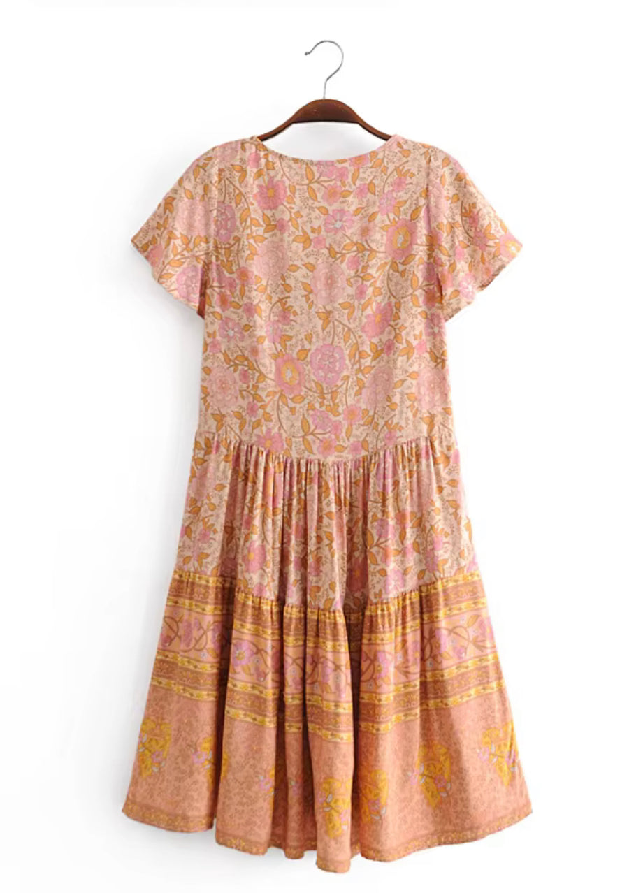 Boho - Peach Floral Drop Waist