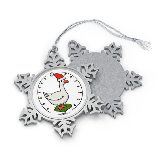 Christmas Goose Pewter Ornament, Santa Hat Snowflake Decoration, First Year of Lawn Goose Ownership Gift, Holiday Decor, Xmas Ornament,