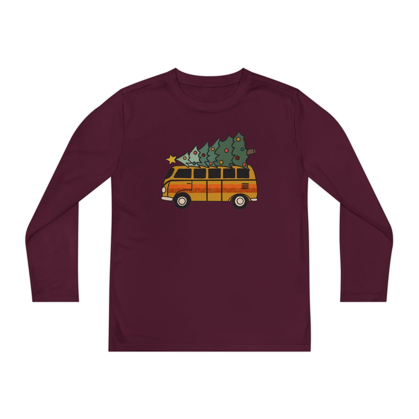 Christmas Vintage Camper Van Long Sleeve Youth Tee, Holiday Retro Shirt, Christmas Tree Youth Tee, Vintage Christmas Shirt, Holiday Van Tee