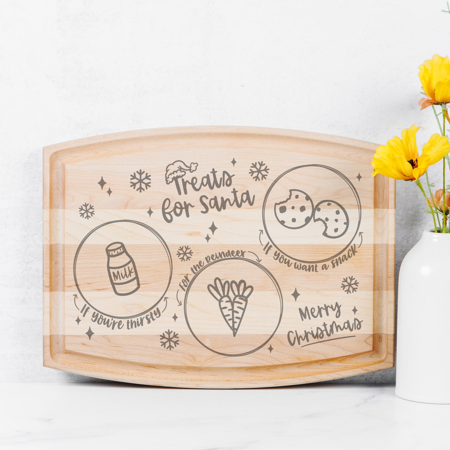Treats For Santa - Modern Wood Cutting Board with Groove - 12" x 9"