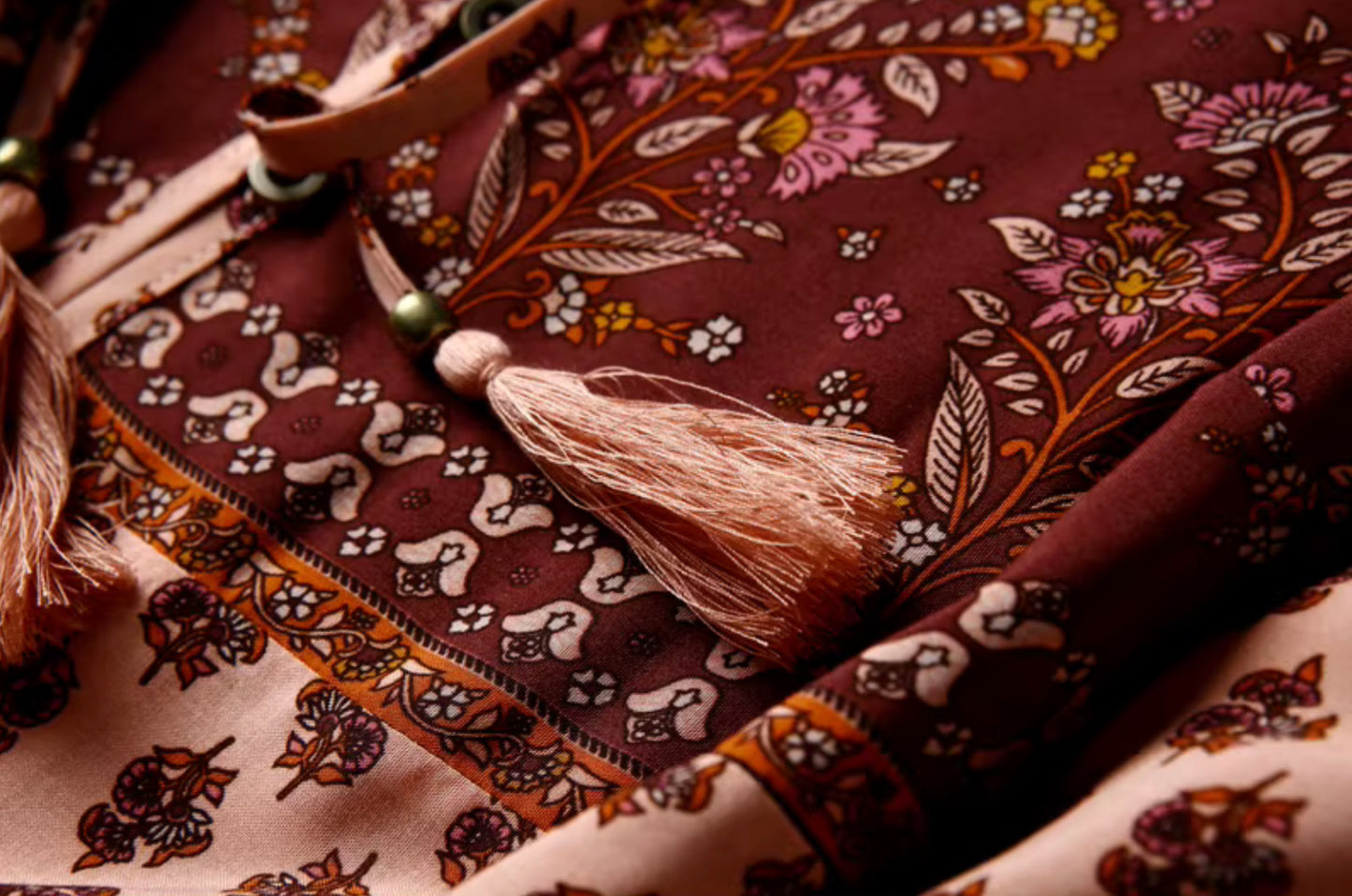 Boho - Long Sleeve Rayon Paisley Floral