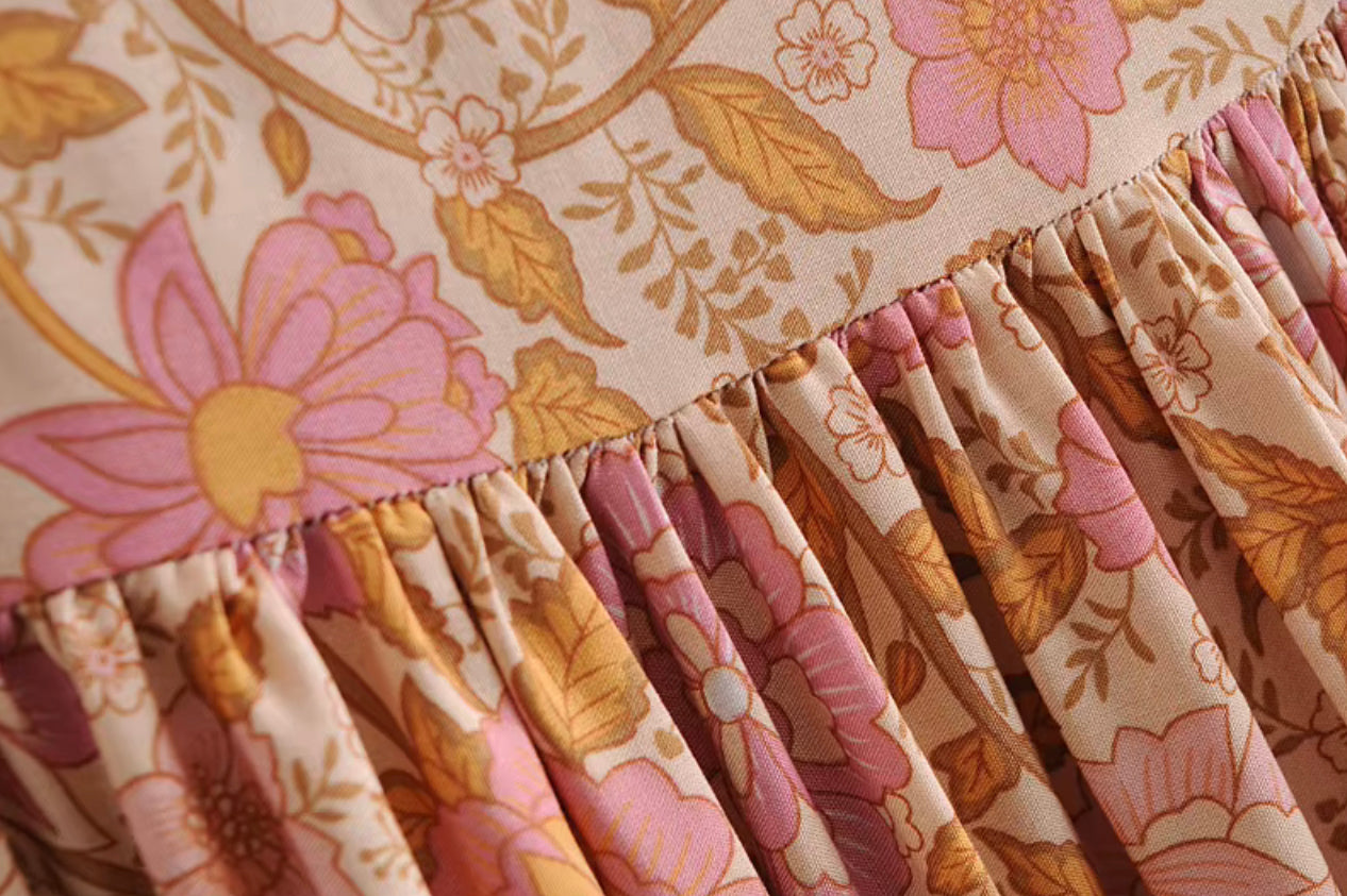 Boho - Peach Floral Drop Waist