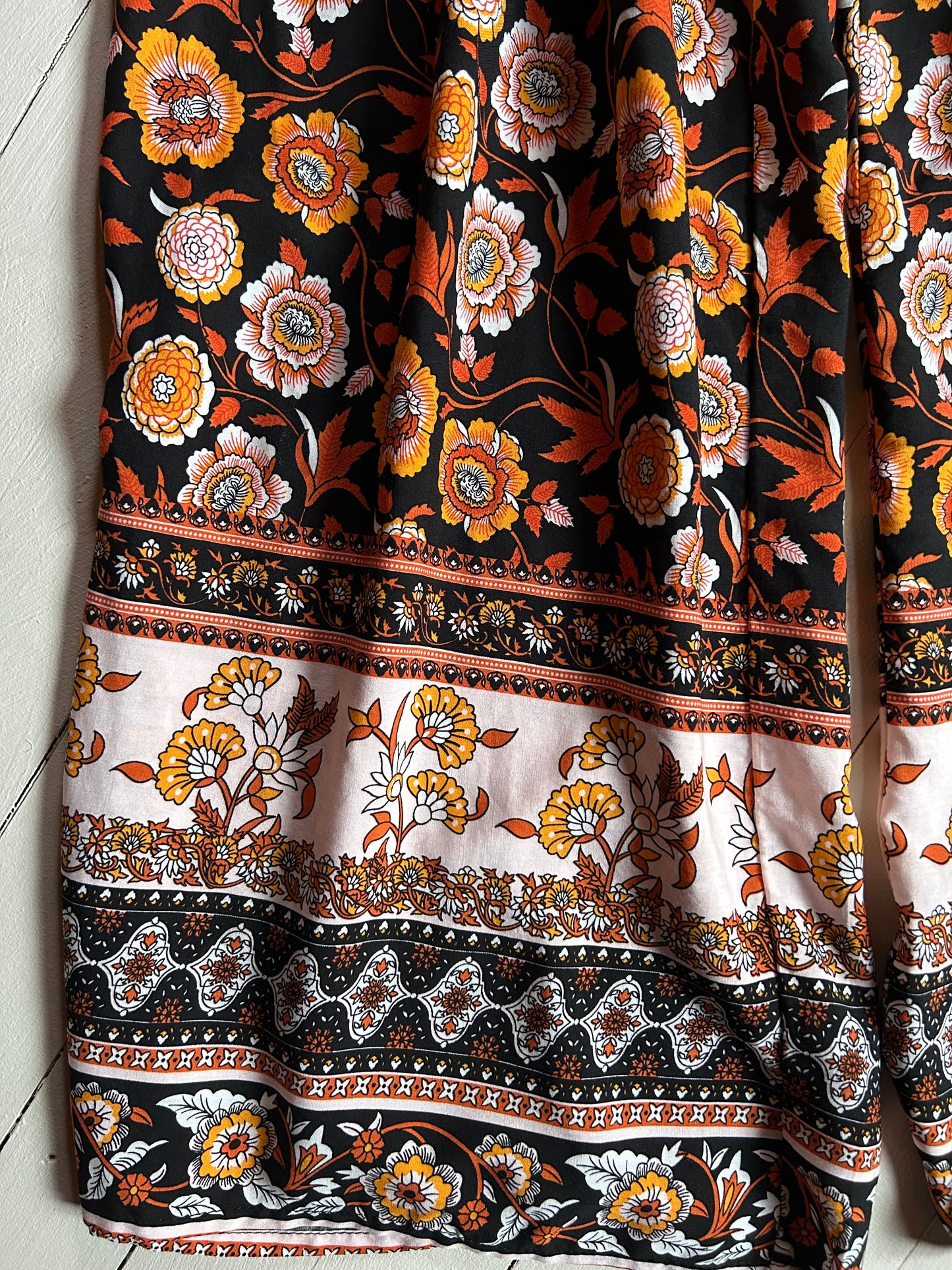 Pants - Rayon Black Floral Elastic Waist
