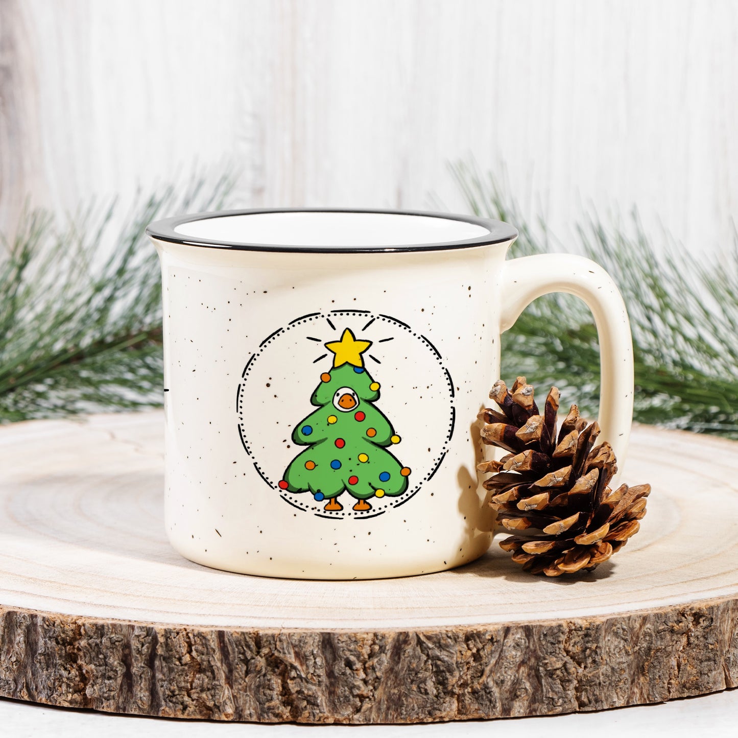 Ceramic Christmas Goose Camp Mug Speckled Cream 13oz