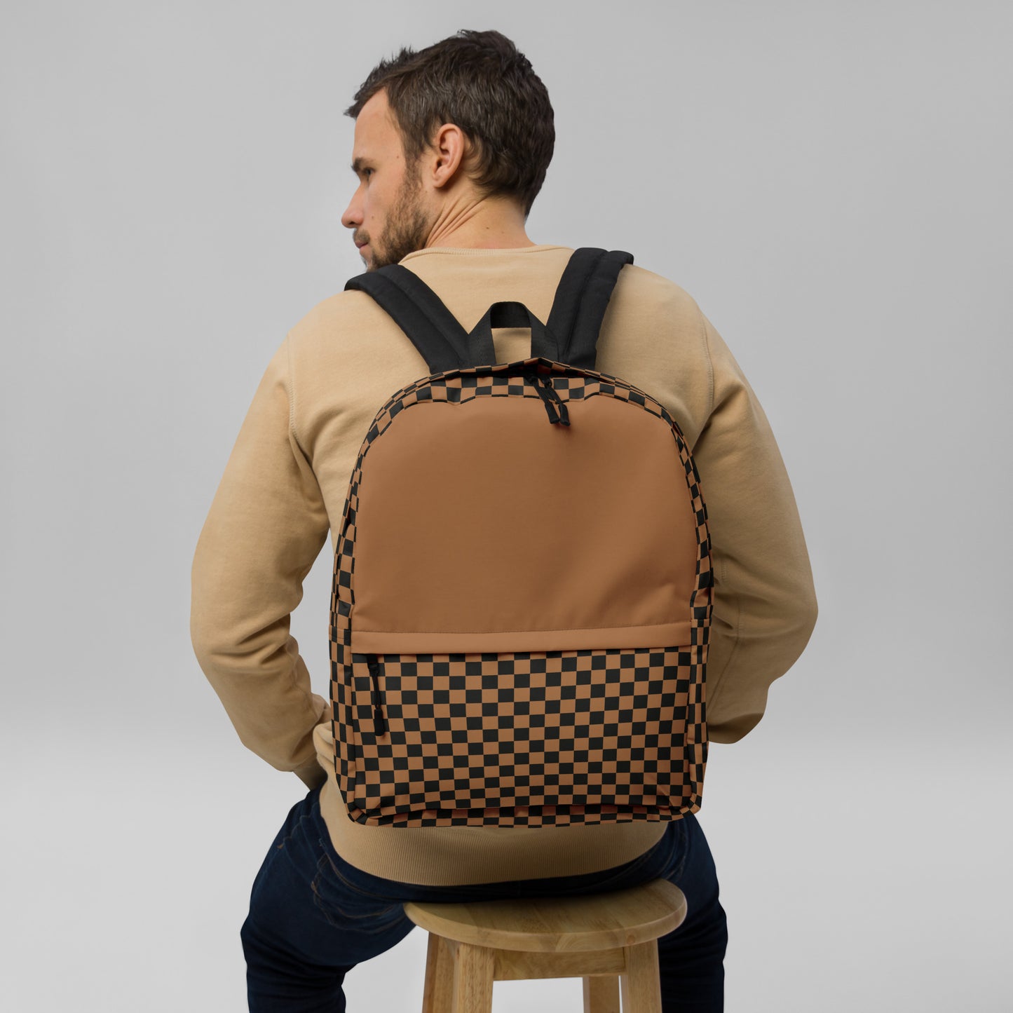 Black and Brown Checker Backpack