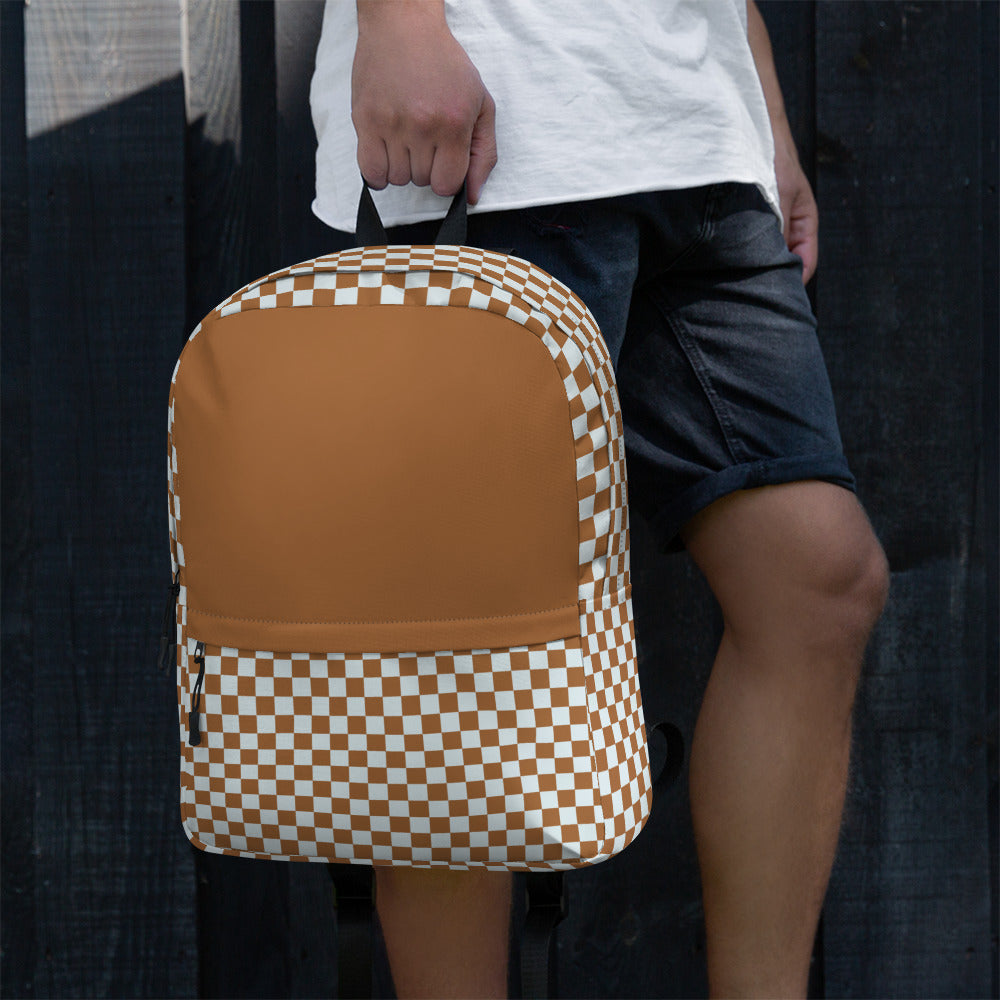 White and Brown Checker Backpack