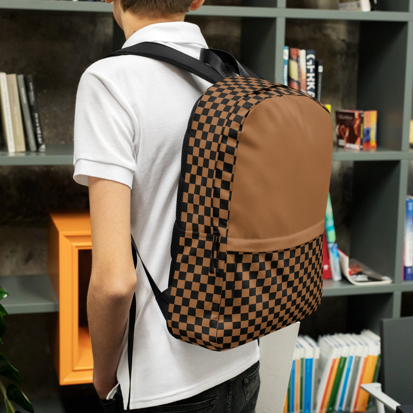 Black and Brown Checker Backpack