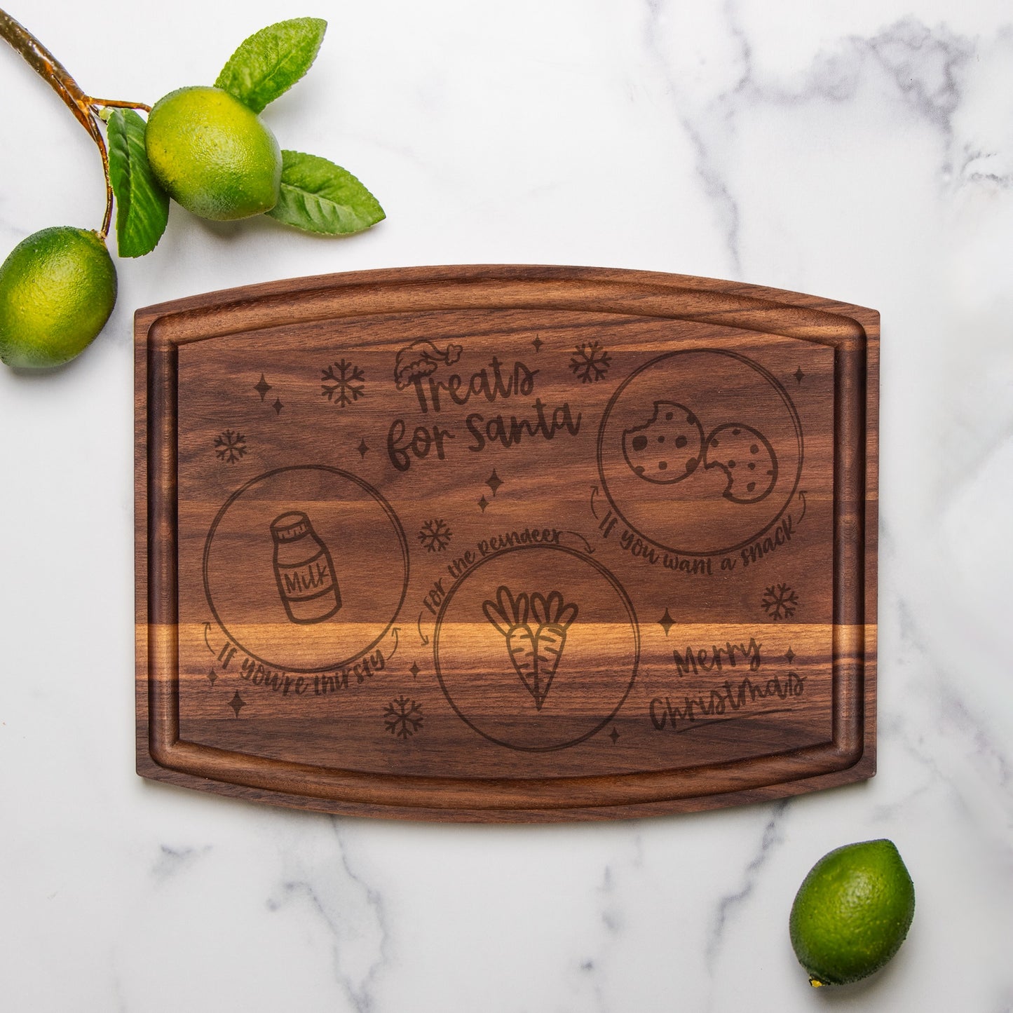 Treats For Santa - Modern Wood Cutting Board with Groove - 12" x 9"