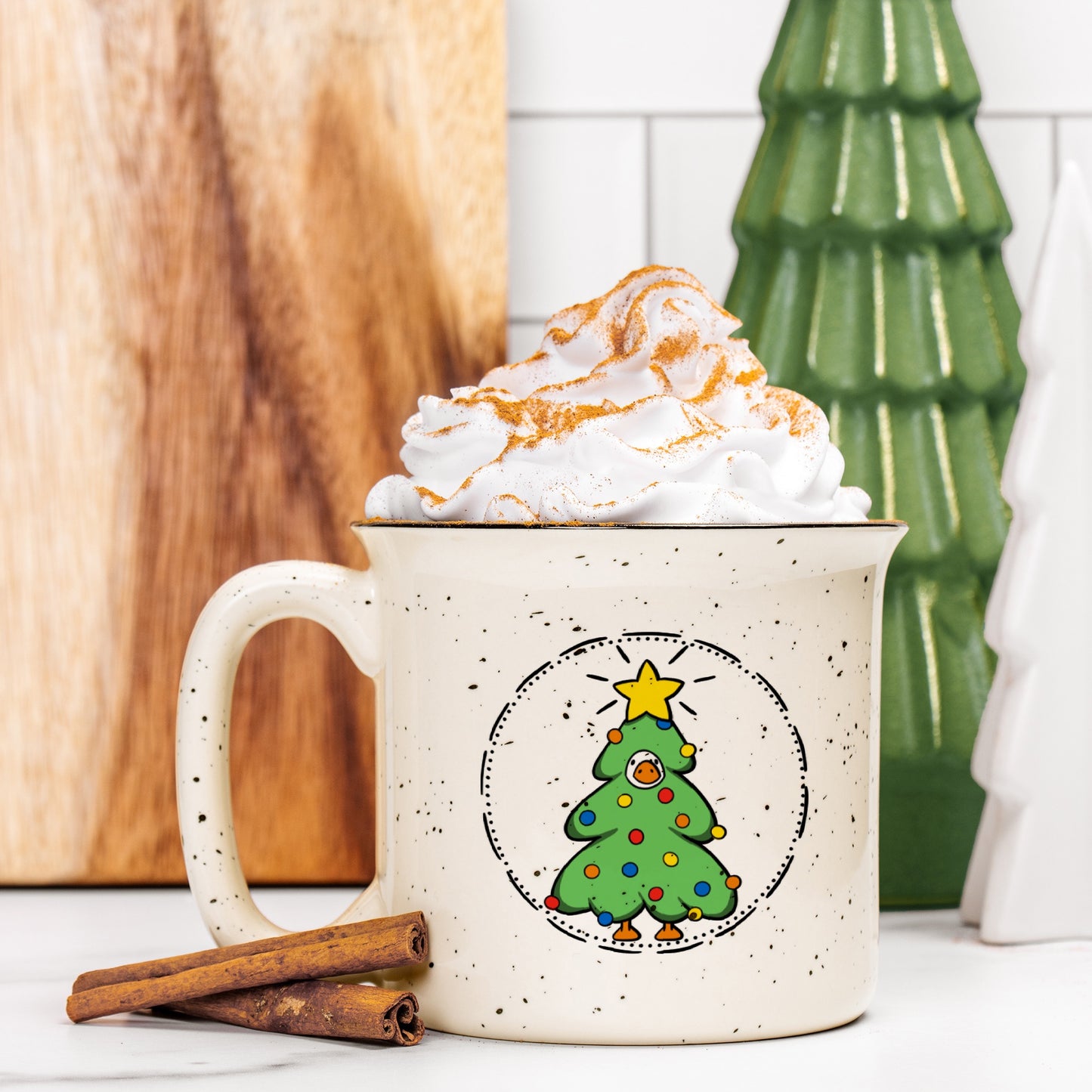 Ceramic Christmas Goose Camp Mug Speckled Cream 13oz