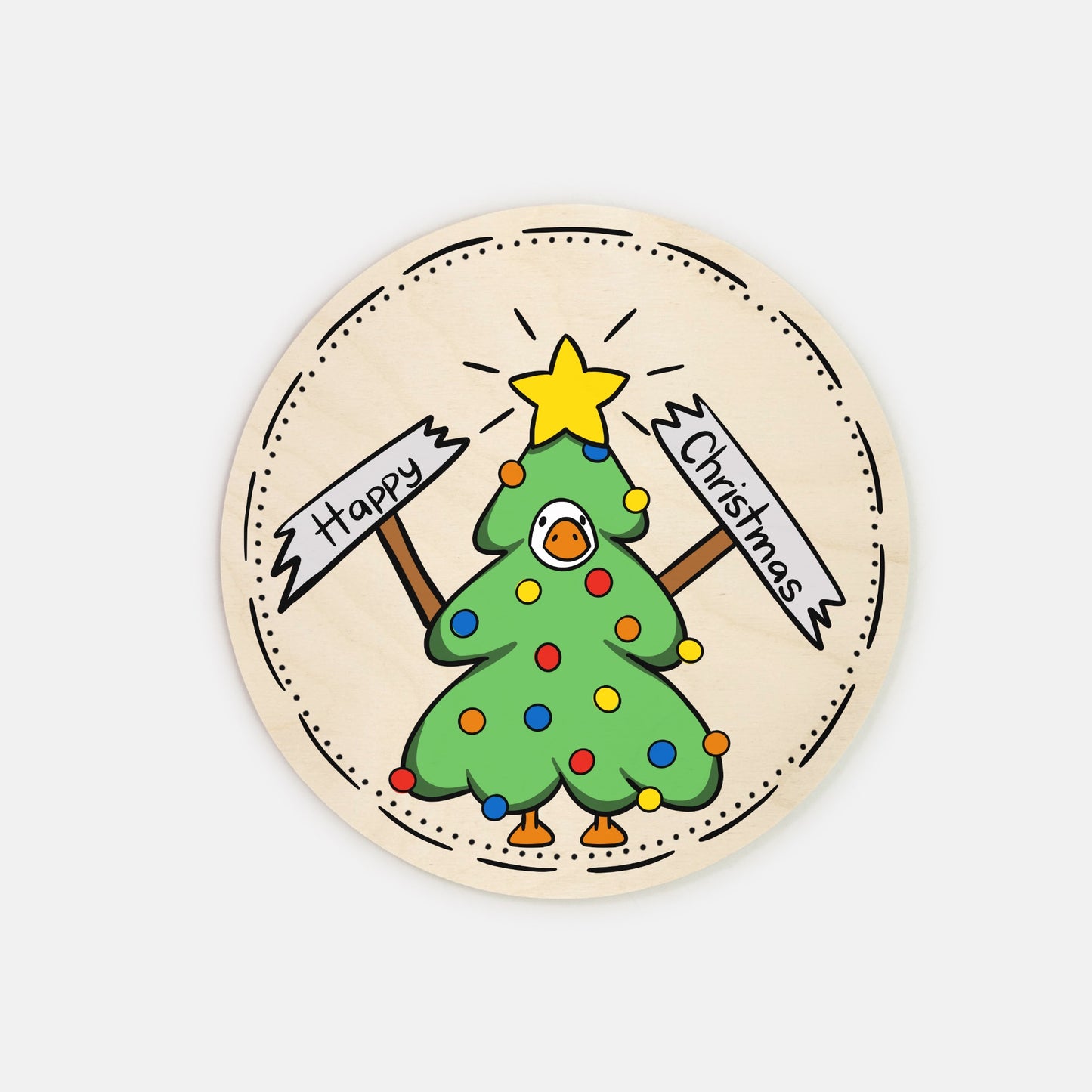 Happy Christmas Goose - Wood Sign 8" (Round)