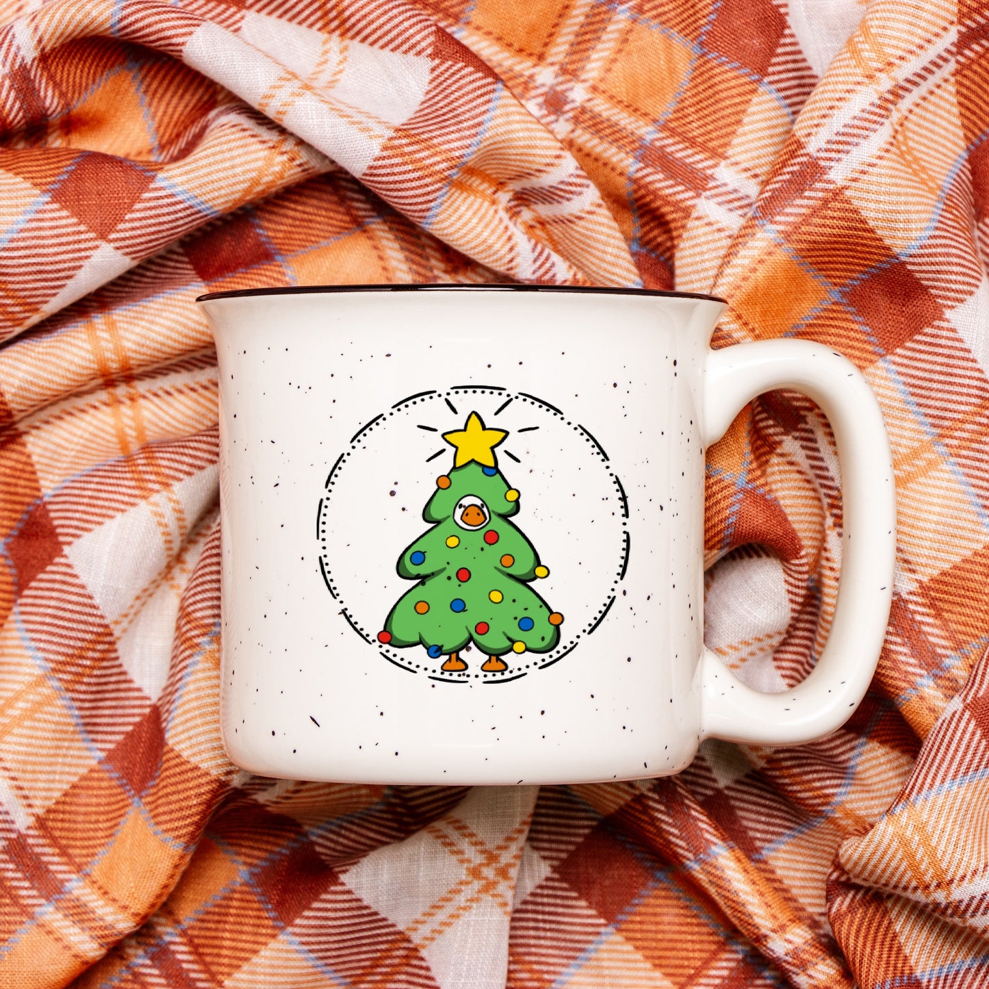 Ceramic Christmas Goose Camp Mug Speckled Cream 13oz