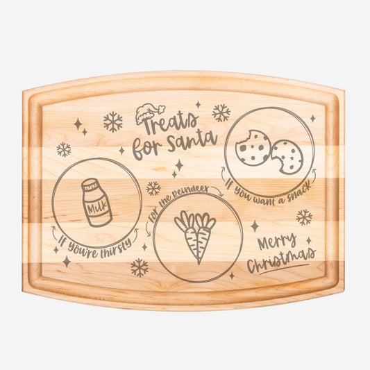 Treats For Santa - Modern Wood Cutting Board with Groove - 12" x 9"