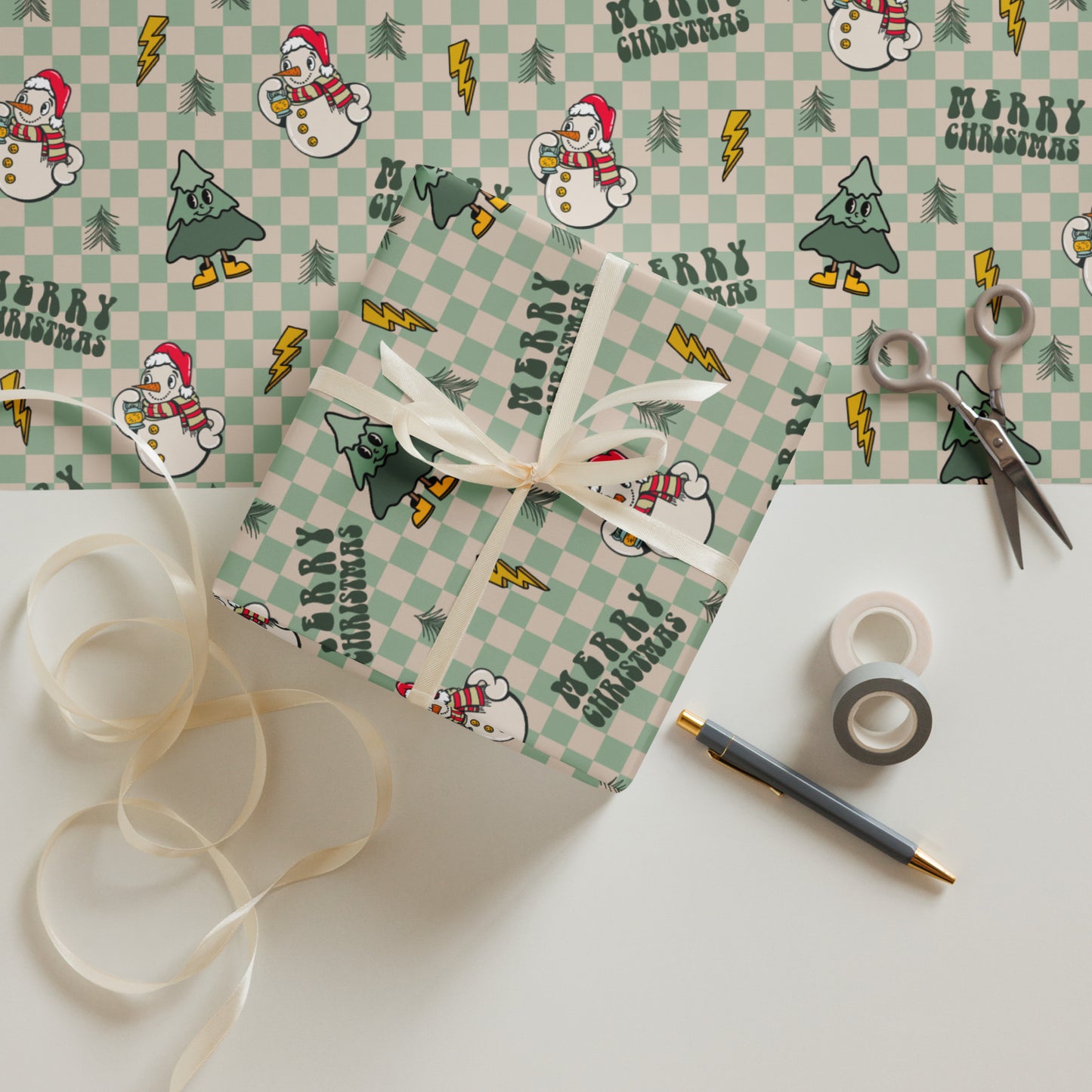 Retro Snowman Christmas Wrapping Paper Sheets