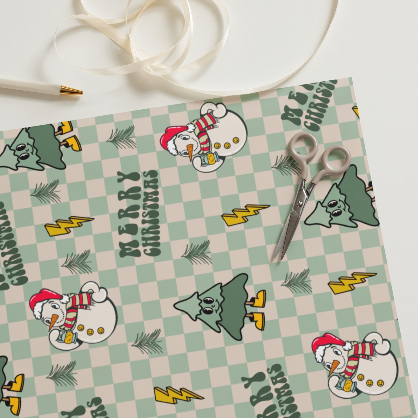 Retro Snowman Christmas Wrapping Paper Sheets