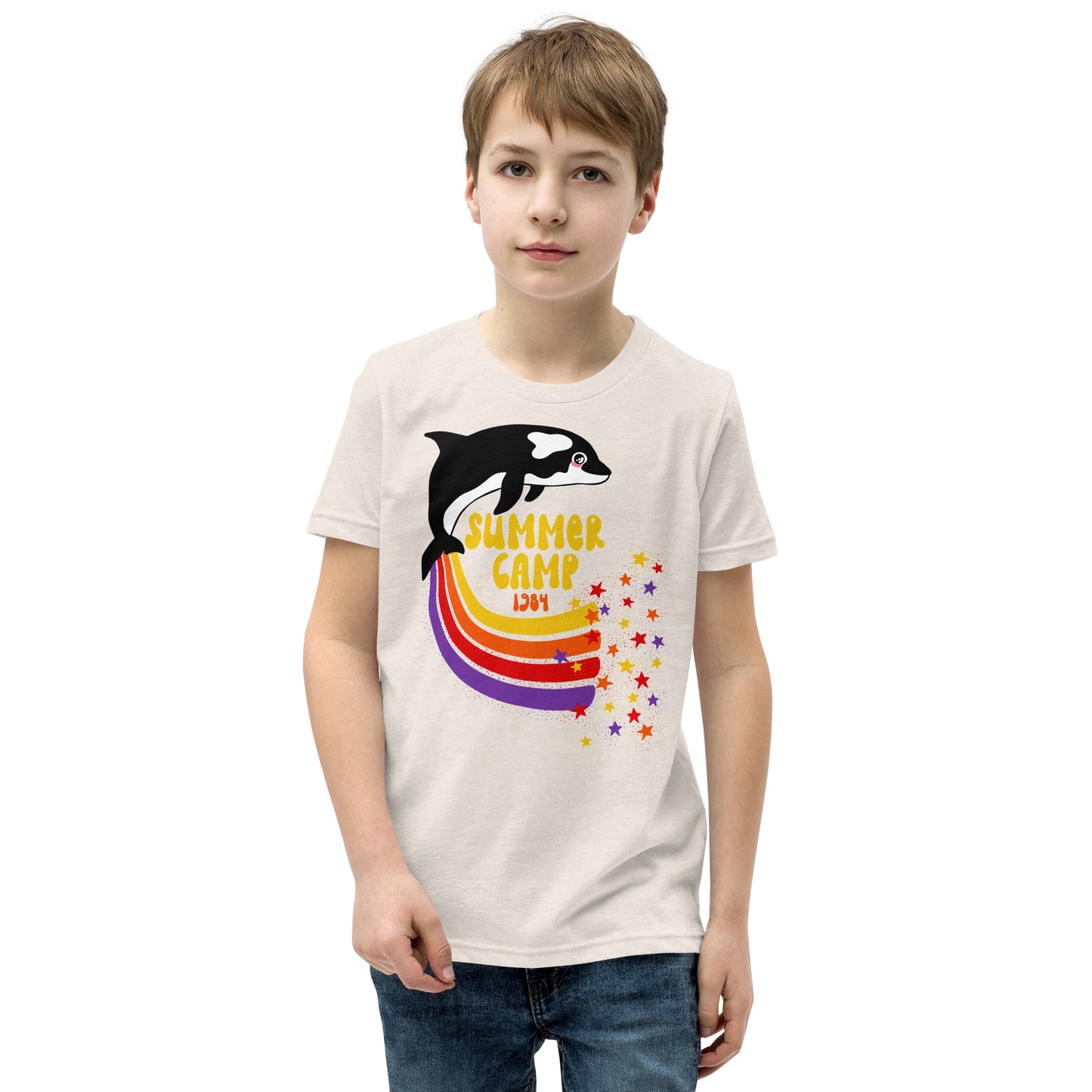 Rainbow Whale Retro Youth T-Shirt